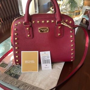 Michael Kors Small Leather Sandrine Studded Satchel Crossbody~EUC~